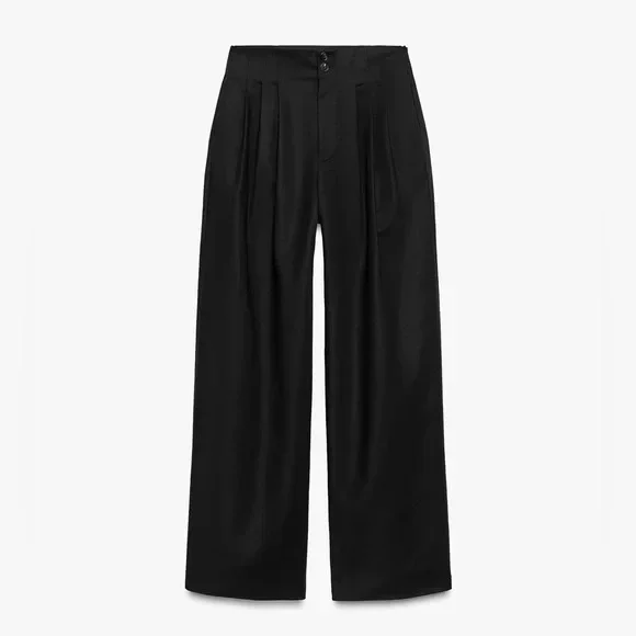 Zara ZW COLLECTION Women's Black Wide-Leg Pants - Picture 7 of 7